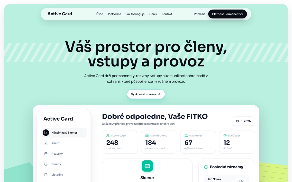 Active Card — web na počítači