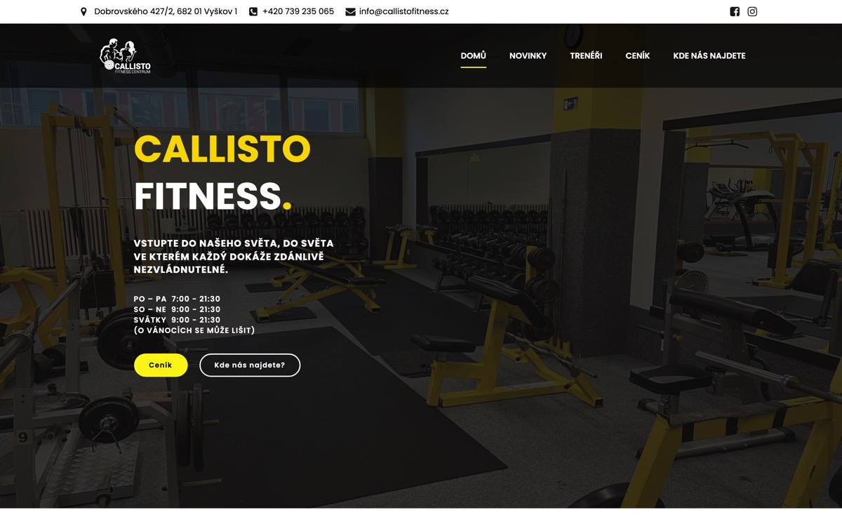 Callisto Fitness — web na počítači