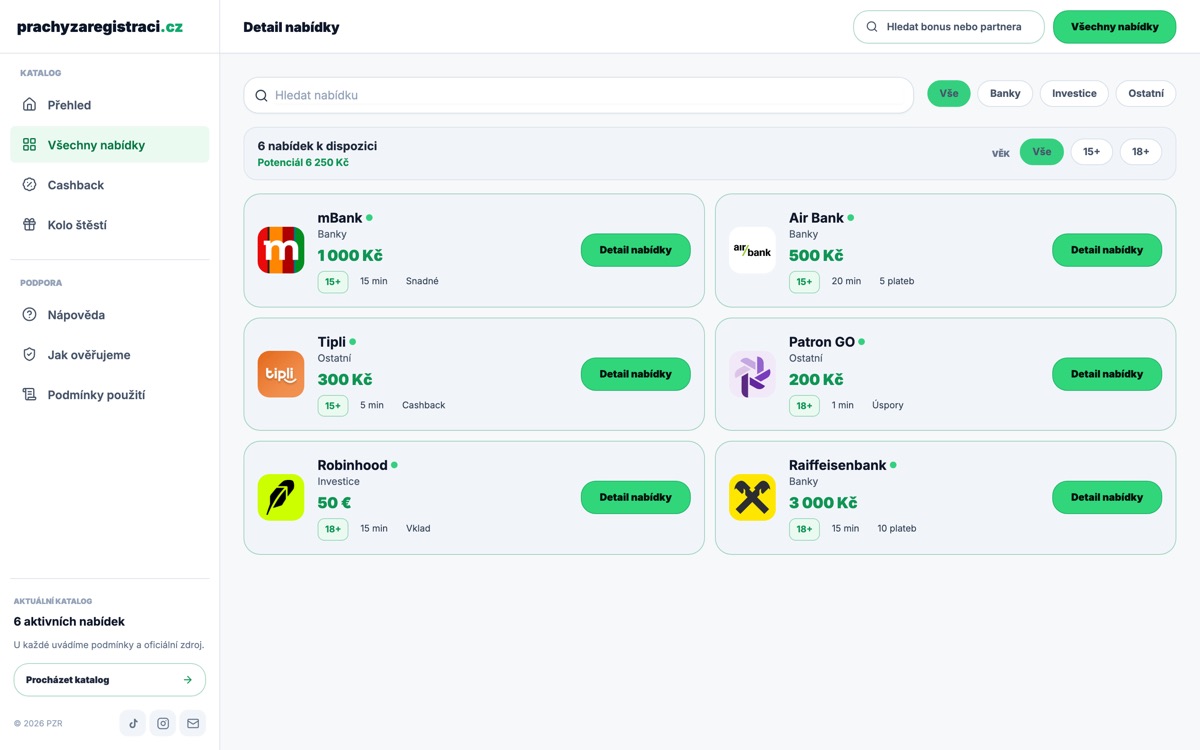 Prachyzaregistraci — web na počítači